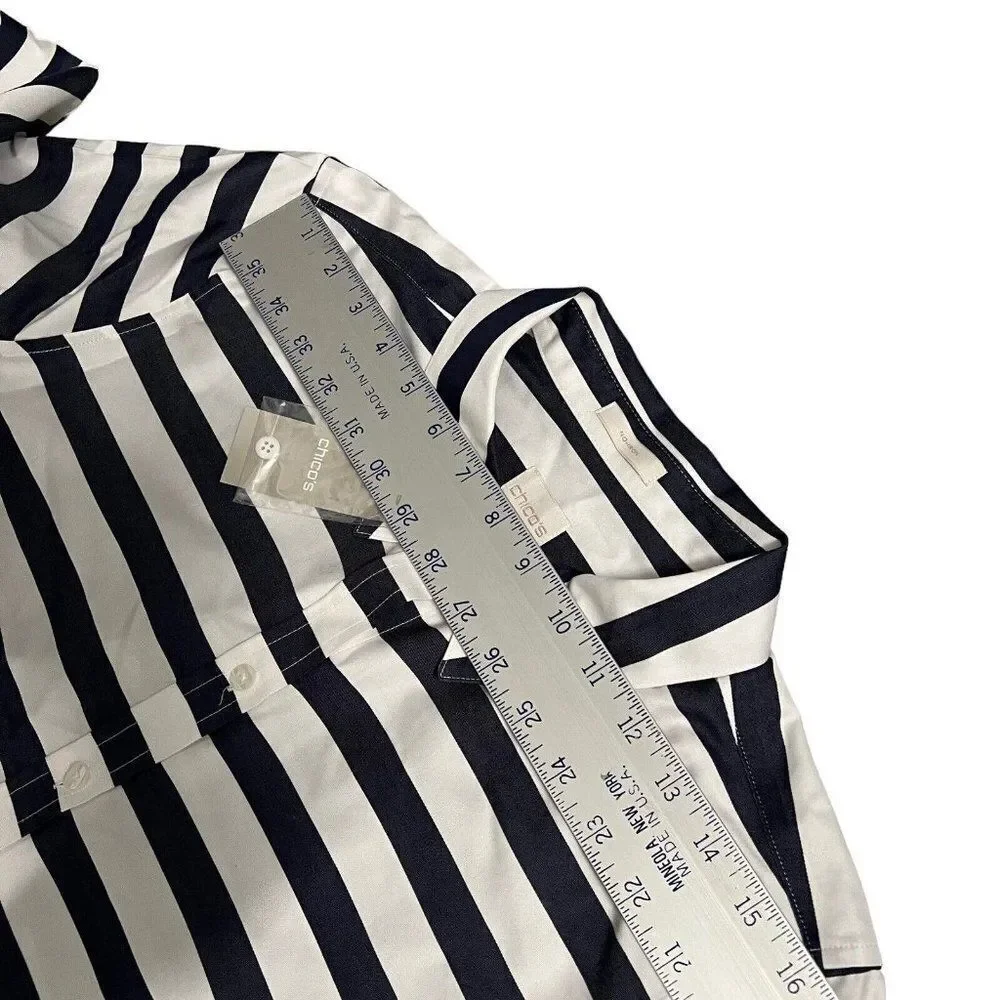 Chico’s Shirt WMNS XL Blue Horizontal-Stripe Beatrice Button Up Coastal Nautical